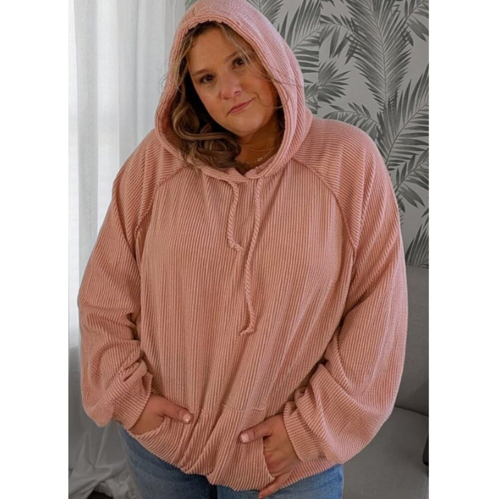 Pink, Long Sleeve Drawstring Hood
